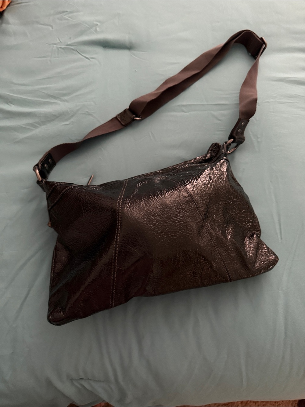 HOBO Black Patent Leather Crossbody Shoulder Bag